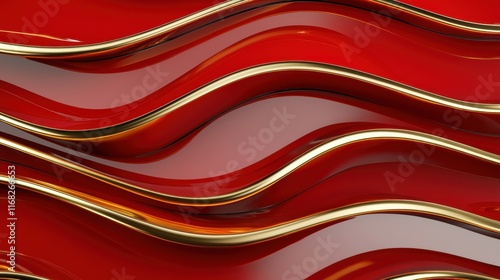 Vibrant red and gold wave pattern creating a striking visual effect, perfect for backgrounds and artistic designs.