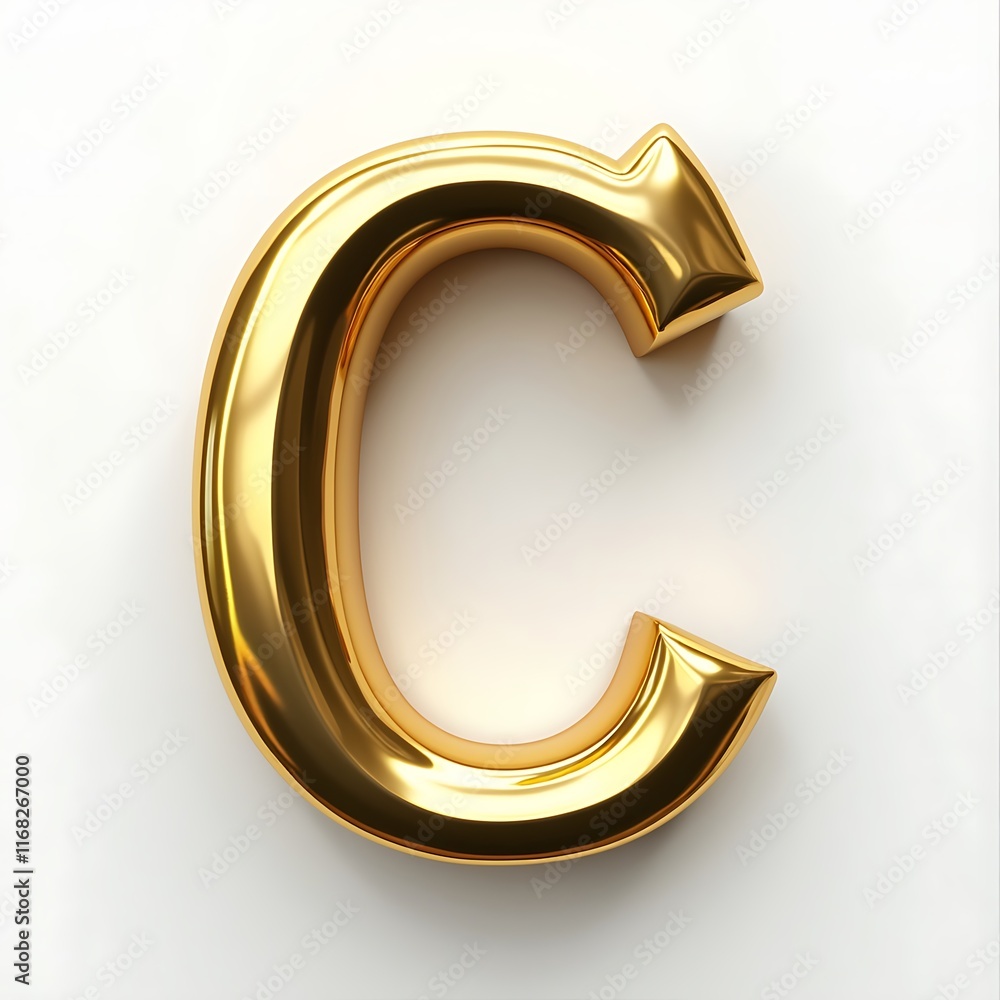 3D golden C letter on a white background 3D golden C letter on a white background