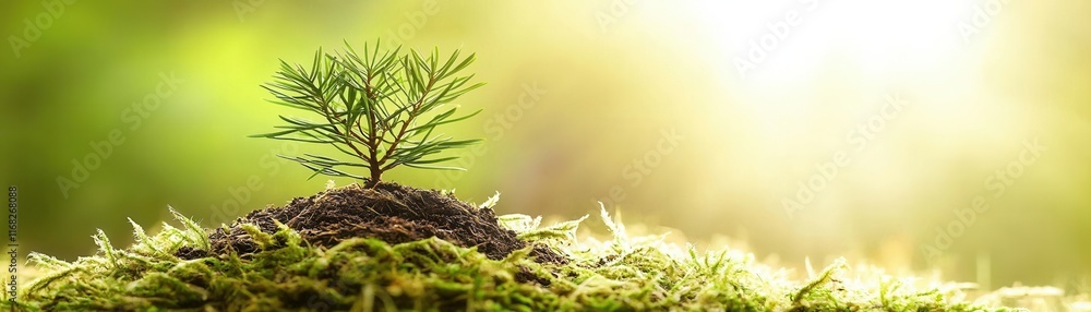 Growing seedling in nature forest tranquil environment close-up sustainability concept Growing seedling in nature forest tranquil environment close-up sustainability concept