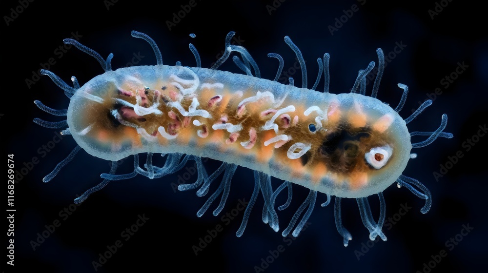 A close-up view of a vibrant bacterium, showcasing intricate details and colorful structures, highlighting the beauty of microscopic life. A close-up view of a vibrant bacterium, showcasing intricate details and colorful structures, highlighting the beauty of microscopic life.
