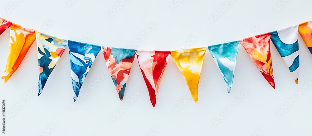 Obraz premium Colorful abstract bunting flags garland hanging against a white background.