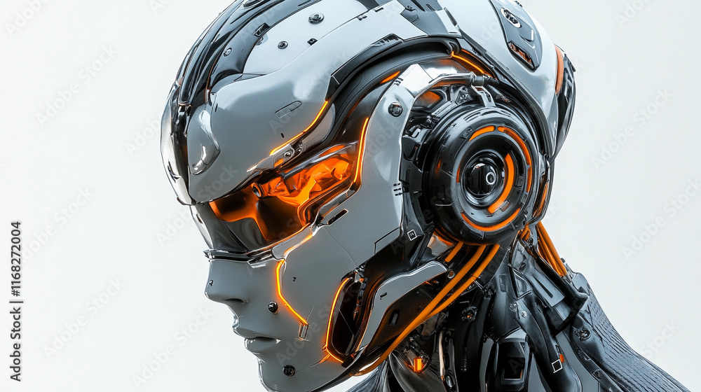 Fototapeta premium Robot studio design showcasing futuristic mechanical head with detail. Generative AI