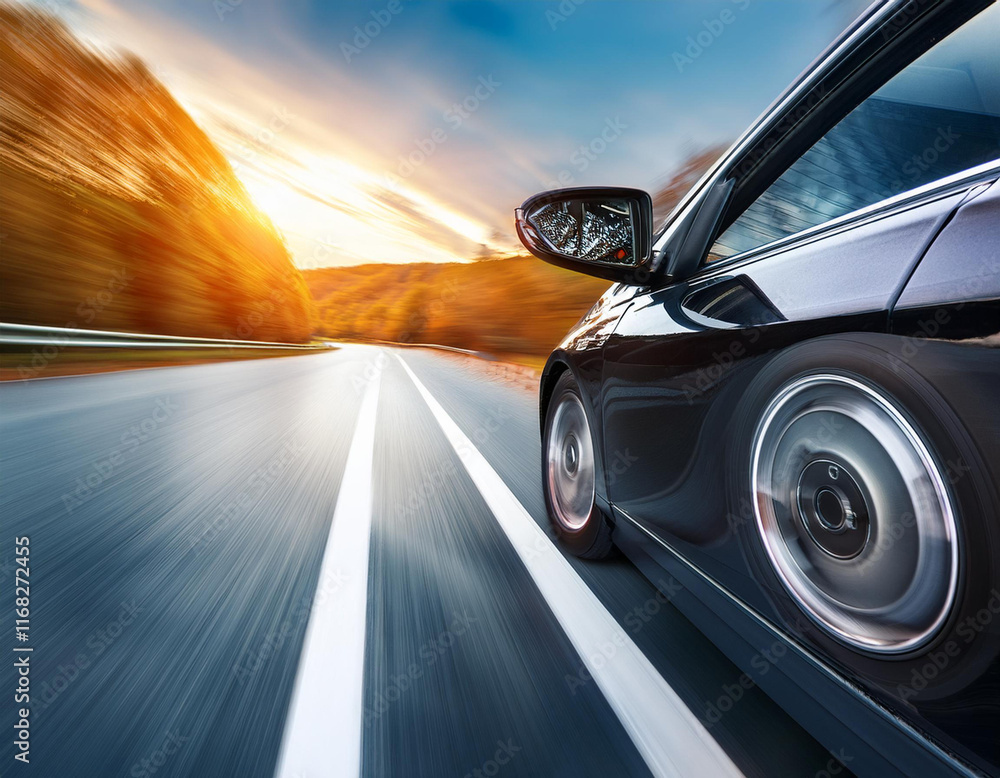 Fototapeta premium Surreal scene of a speeding car in the city