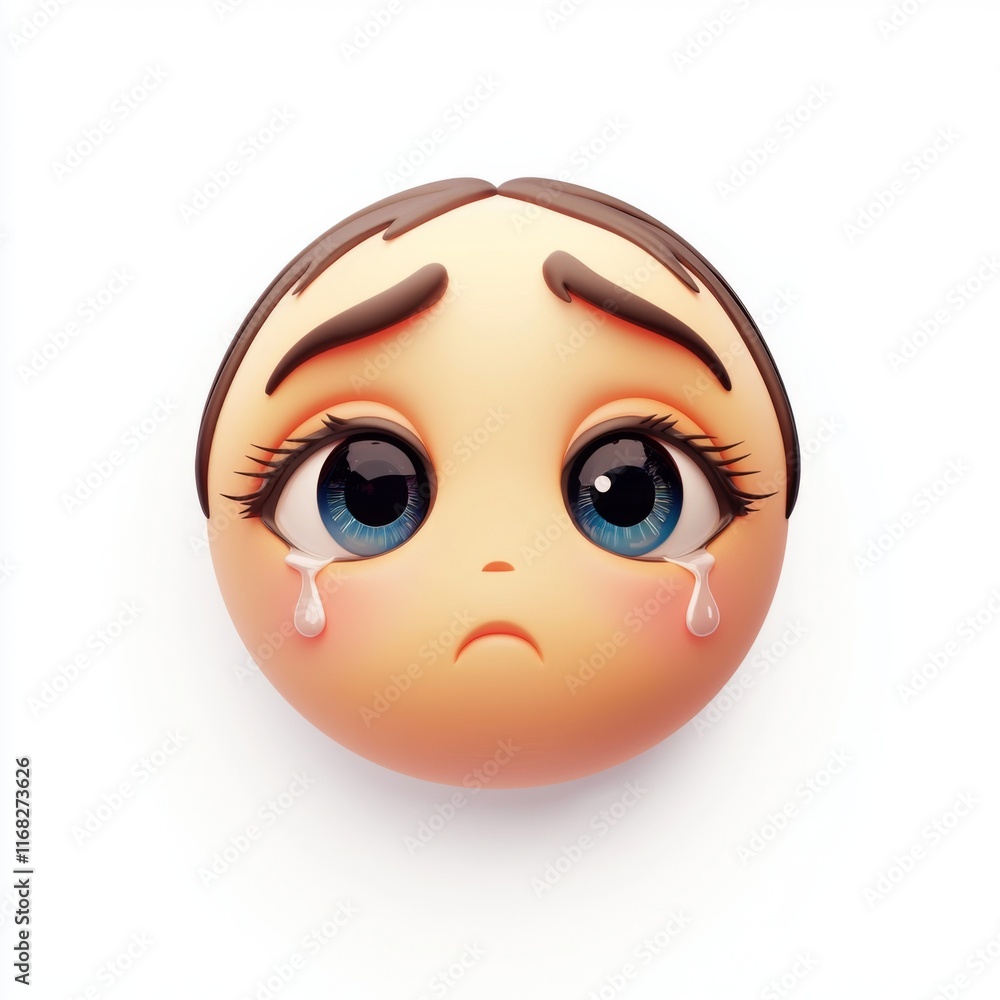 Sad emoticon with large eyes and tears, expressing sorrow and disappointment in a simple and clean design Sad emoticon with large eyes and tears, expressing sorrow and disappointment in a simple and clean design