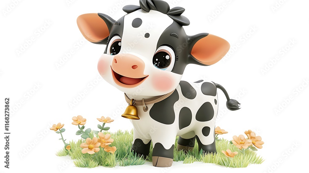 Adorable 3D Render of a Happy Calf in a Field of Flowers Adorable 3D Render of a Happy Calf in a Field of Flowers