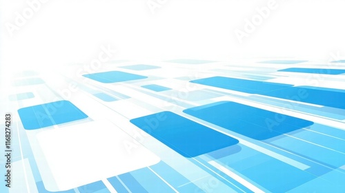 Abstract blue and white design with geometric shapes, suggesting technology and modernity.