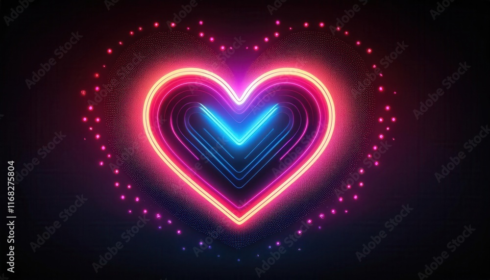 A vibrant neon heart design with glowing edges, set against a dark background, radiating love and energy. A vibrant neon heart design with glowing edges, set against a dark background, radiating love and energy.
