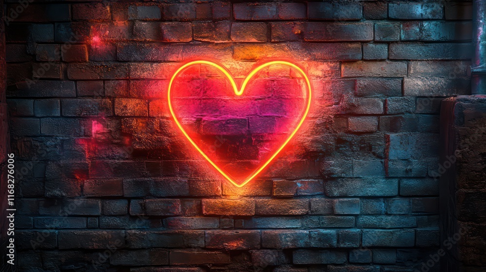 Neon Heart on Brick Wall: A Symbol of Love and Passion Neon Heart on Brick Wall: A Symbol of Love and Passion