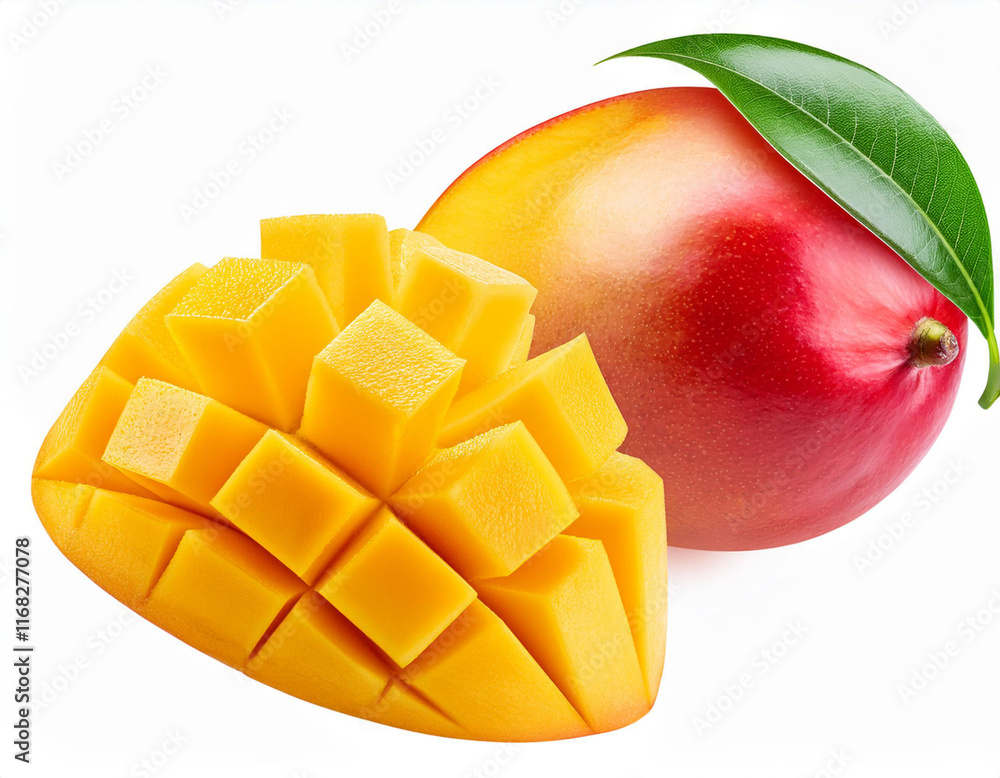 slice mango with leaf isolated on white background slice mango with leaf isolated on white background