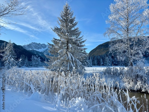 Tirol Austria, Ehrwald with Snow, Zugspitze, Ski photo