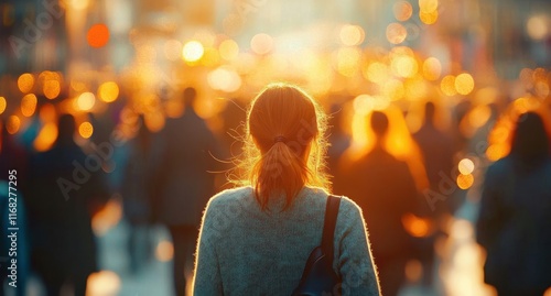 City Life Urban Crowd Commuters Walking Street Golden Hour Businesswoman Ordinary Citizens photo