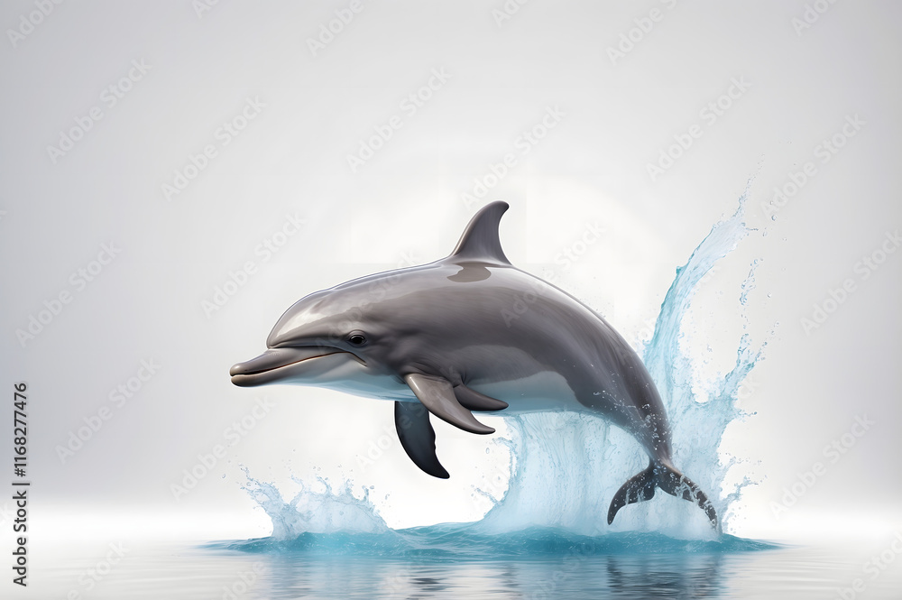 Fototapeta premium Dolphin leaping from ocean water, creating splash.