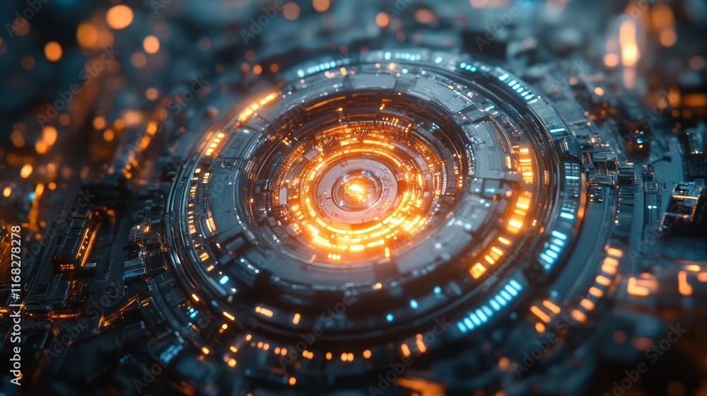 Abstract Futuristic Technology Core: Glowing Circuits and Digital Design Abstract Futuristic Technology Core: Glowing Circuits and Digital Design