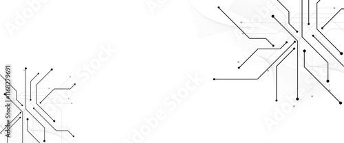 Vectors White Abstract geometric dots and lines connection circuit concept. Global communication technology background design