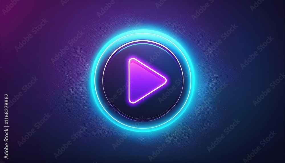 A vibrant play button icon surrounded by glowing neon rings, perfect for digital media and entertainment themes. A vibrant play button icon surrounded by glowing neon rings, perfect for digital media and entertainment themes.