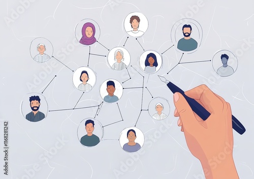 Hand-Drawn Human Network with People and AI Icons

 photo