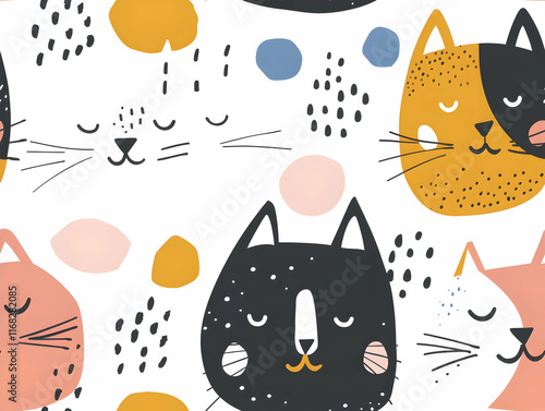 Cute Cat Faces Illustration: Abstract Seamless Pattern