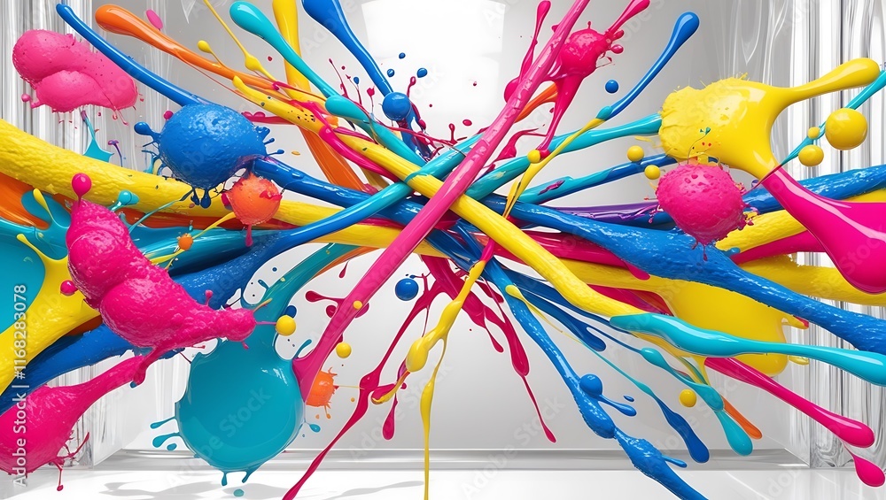 Obraz premium Colorful paint splatters intersect transparently with an interesting background.