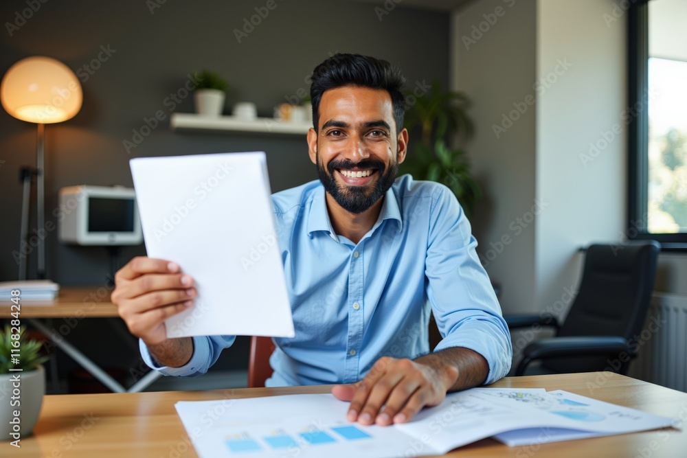 Professional Man Holding Document in Office Setting, Ideal for Business, Marketing, and Corporate Training Materials Professional Man Holding Document in Office Setting, Ideal for Business, Marketing, and Corporate Training Materials
