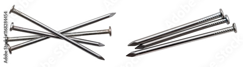 collection pile of nails isolated on white background