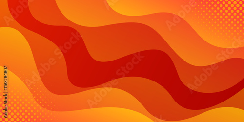 Abstract colorful orange-red fluid wave background. Gradient dynamic wallpaper with halftones. Suitable for templates, sales banners, business, ads, events, web and pages