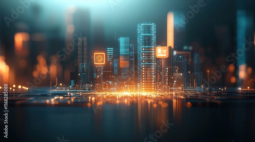 Dynamic ai machine learning interface in a futuristic cityscape digital visualization urban environment high-tech perspective innovation insights