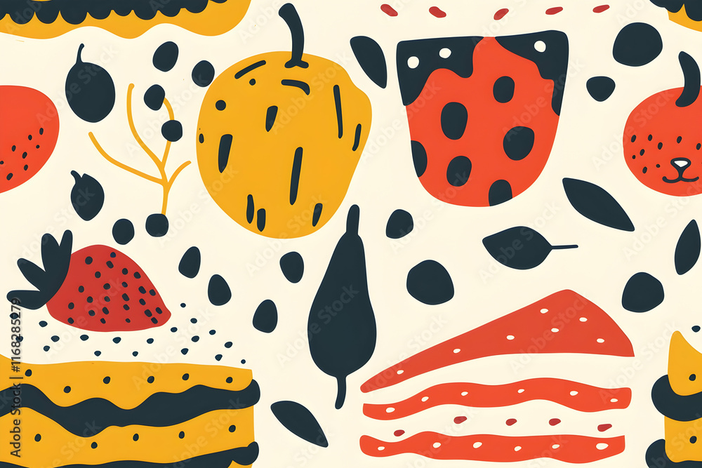 Abstract Fruit Cake Illustration, Seamless Pattern Abstract Fruit Cake Illustration, Seamless Pattern