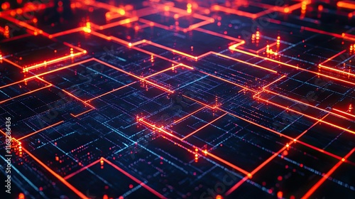 Wallpaper Mural Abstract futuristic grid with glowing orange and red points connected by lines, creating a tech-inspired layout. Torontodigital.ca