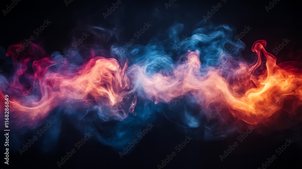 Abstract Smoke: Blue, Red, and Orange Swirls in Dramatic Darkness Abstract Smoke: Blue, Red, and Orange Swirls in Dramatic Darkness
