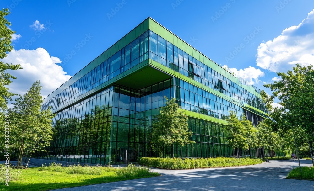 Fototapeta premium Modern green glass office building. (1)