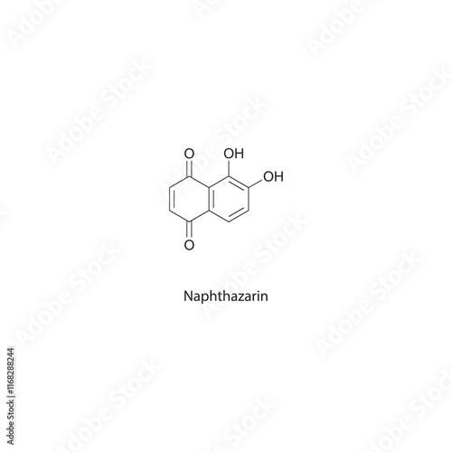 Naphthazarin skeletal structure diagram.Naphthoquinone compound molecule scientific illustration.
