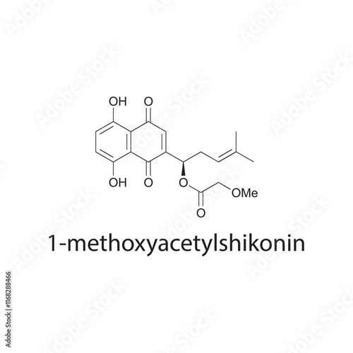 1-methoxyacetylshikonin skeletal structure diagram.Naphthoquinone compound molecule scientific illustration.