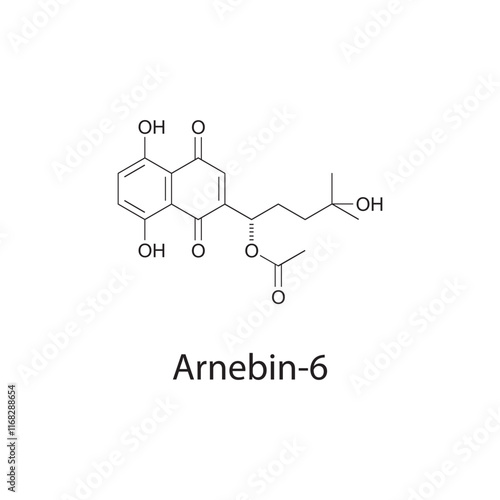 Arnebin-6 skeletal structure diagram.Naphthoquinone compound molecule scientific illustration.