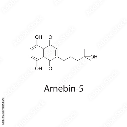 Arnebin-5 skeletal structure diagram.Naphthoquinone compound molecule scientific illustration.