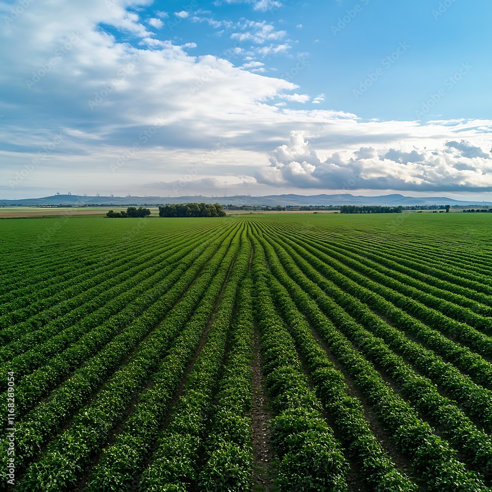 Drone view of an expansive agricultural field with pivot irrigation systems Drone view of an expansive agricultural field with pivot irrigation systems