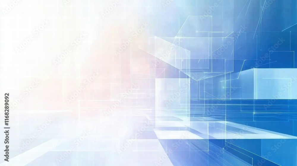 Fototapeta premium Abstract blue and white geometric background with light effects for digital design.