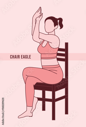 Yoga. Woman doing Yoga. chair cat cow stretch exercise. Flat vector illustration.