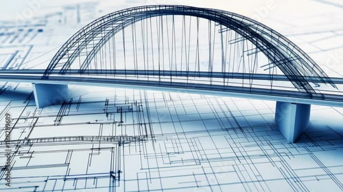 Architectural Blueprint of Modern Bridge Construction Concept with Details