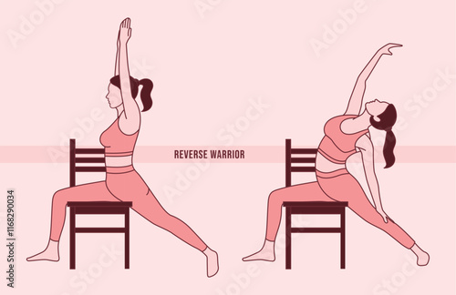 Yoga. Woman doing Yoga. chair cat cow stretch exercise. Flat vector illustration.