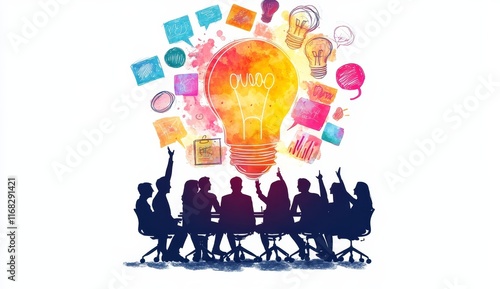 Teamwork brainstorming session generating innovative ideas.