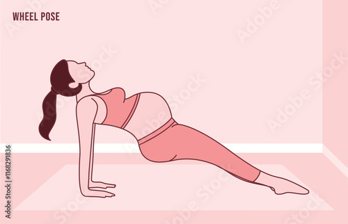 Pregnant Woman doing Yoga King Dancer Pose, Lord of the Dance Pose, Dancer Pose. Practice Utthita Ardha Dhanurasana. Flat vector illustration