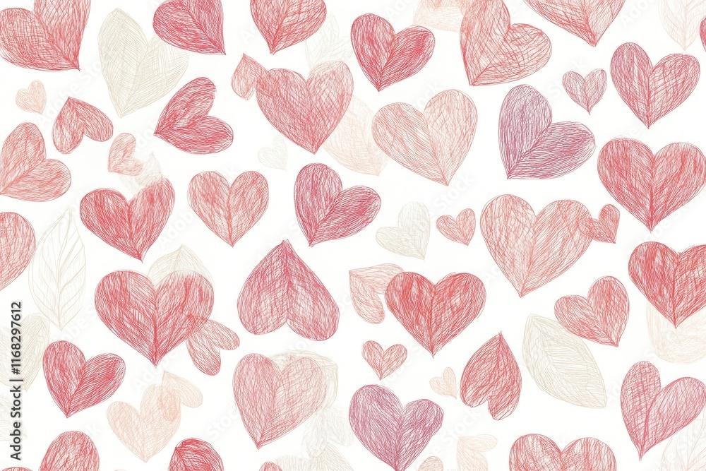 A white background with small pink and red hearts A white background with small pink and red hearts