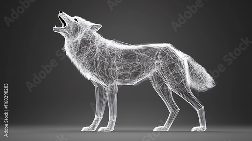 Howling Wolf: A Stunning 3D Wireframe Render AI Generated photo