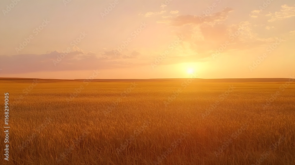 Golden Wheat Field Sunset Landscape Golden Wheat Field Sunset Landscape