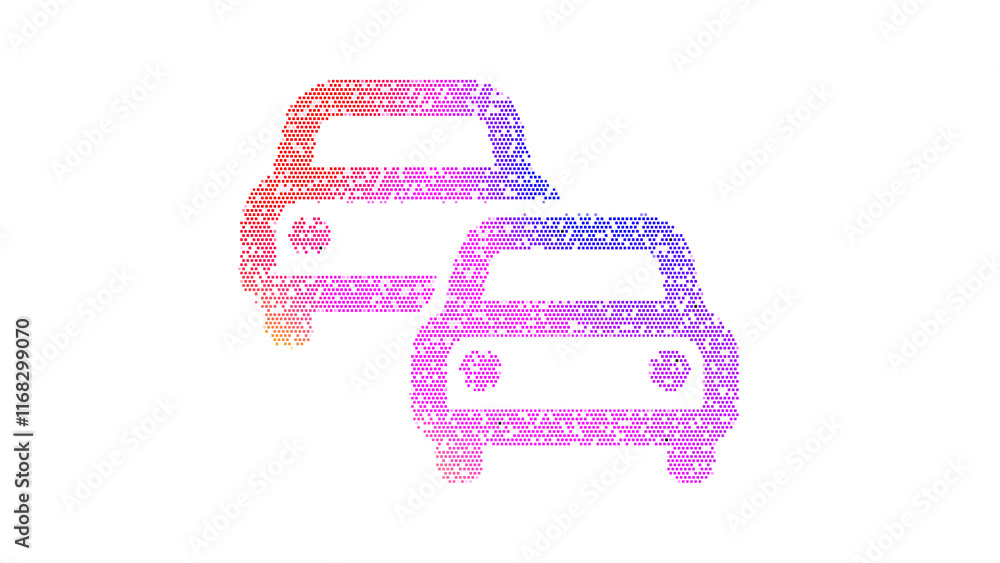 Icon cars is made up of LED square shapes. There are bright diodes and there are black dead diodes Icon cars is made up of LED square shapes. There are bright diodes and there are black dead diodes
