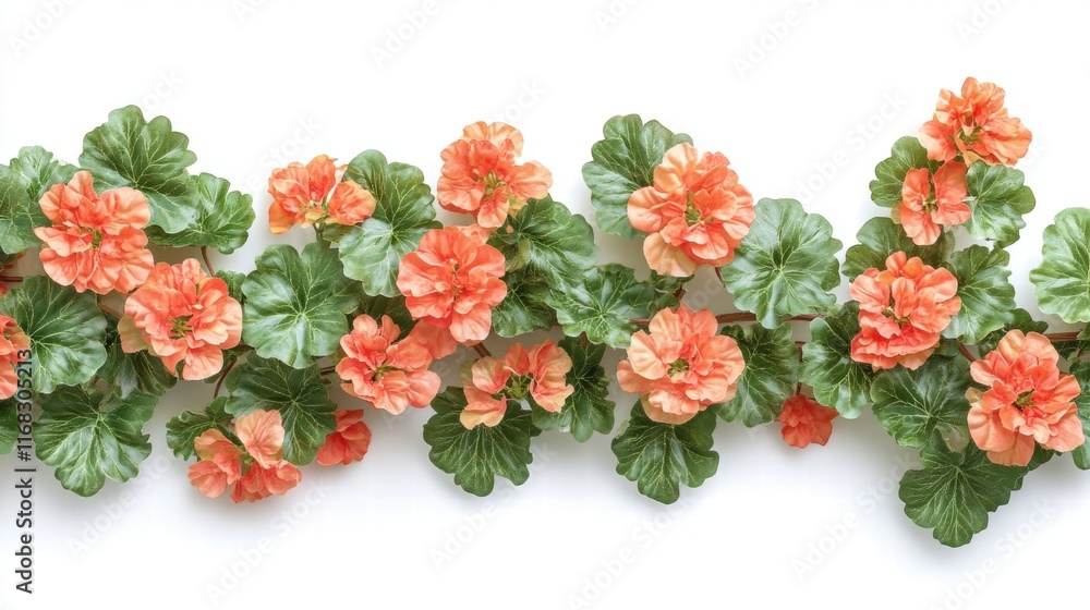 Obraz premium Peach Geranium Garland on White Background