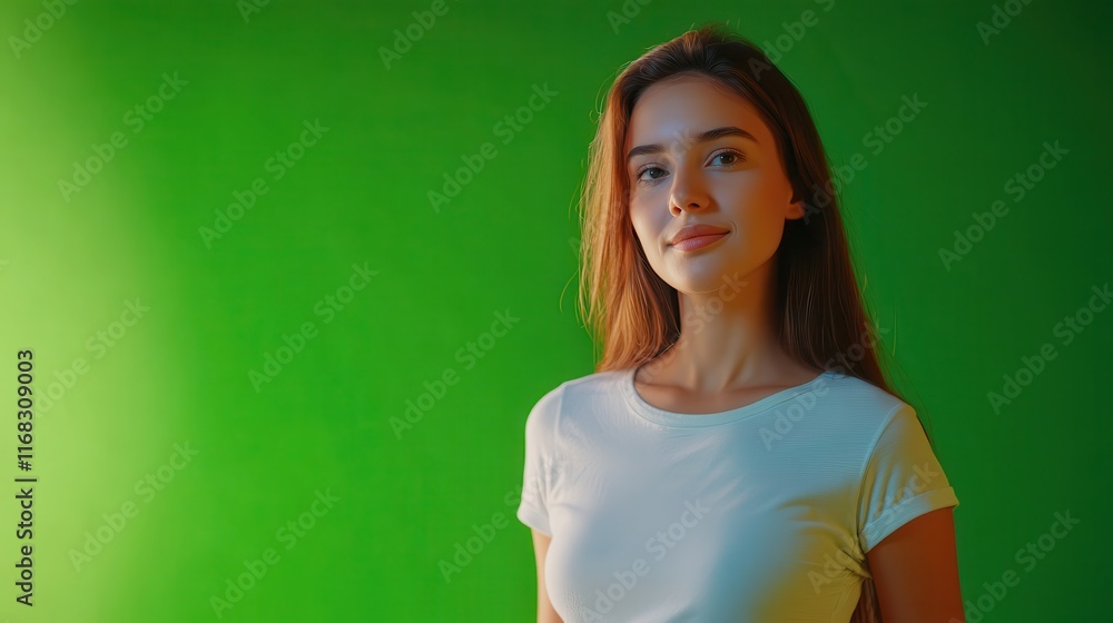 Man or woman in a casual pose with neutral lighting, suitable for green screen background replacement Man or woman in a casual pose with neutral lighting, suitable for green screen background replacement