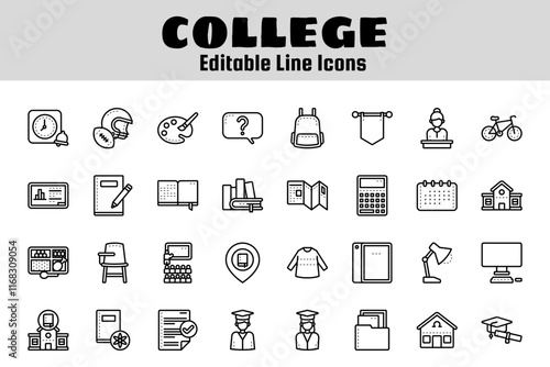 College outline icon set