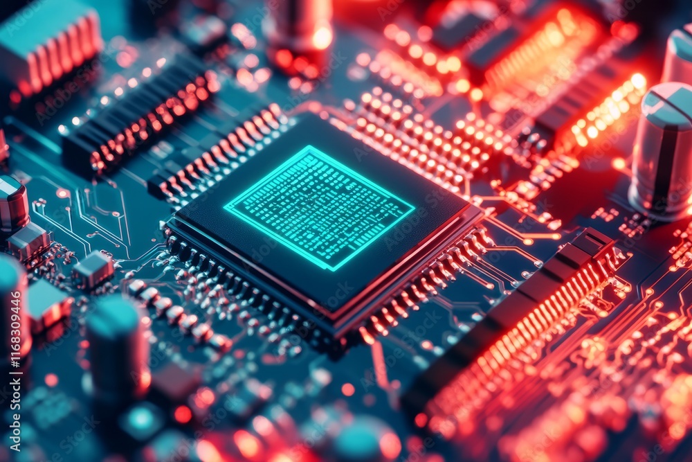 Complex electronic pathways illuminate a futuristic circuit board, symbolizing the flow of information in the digital age Complex electronic pathways illuminate a futuristic circuit board, symbolizing the flow of information in the digital age