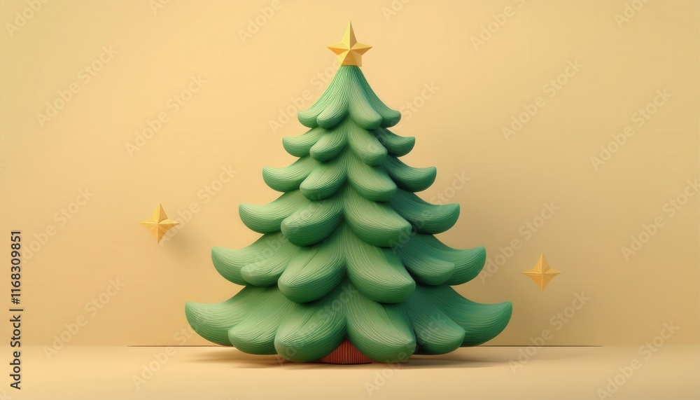 A stylized, green Christmas tree with a star on top, set against a soft yellow background, evoking a cheerful holiday spirit. A stylized, green Christmas tree with a star on top, set against a soft yellow background, evoking a cheerful holiday spirit.